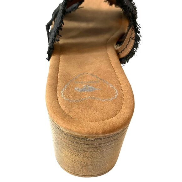 Rocket Dog Clipper Slip On FRAYED Black Platform WOOD BLOCK HEEL Sandals-Women-9 - Picture 5 of 14